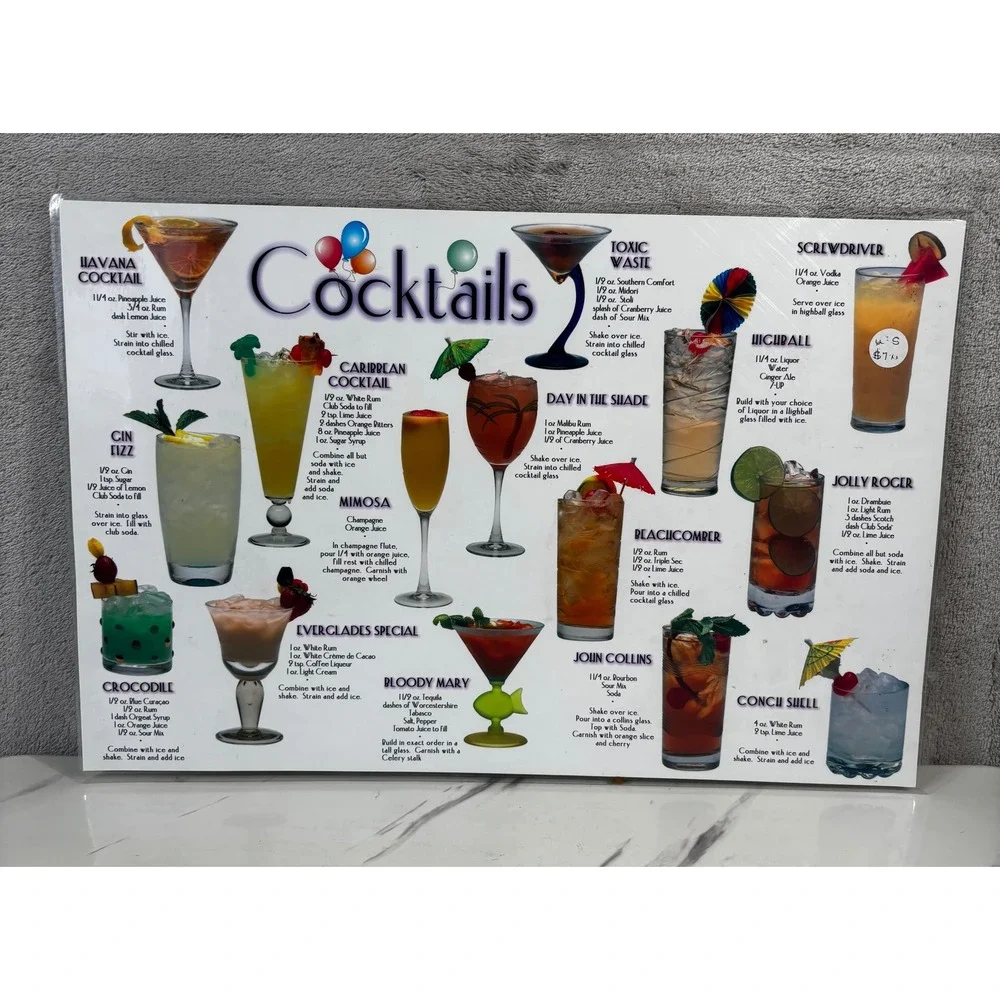 Unbranded Cocktail Recipe Placemat Home Bar Guide Multicolor Excellent Laminated